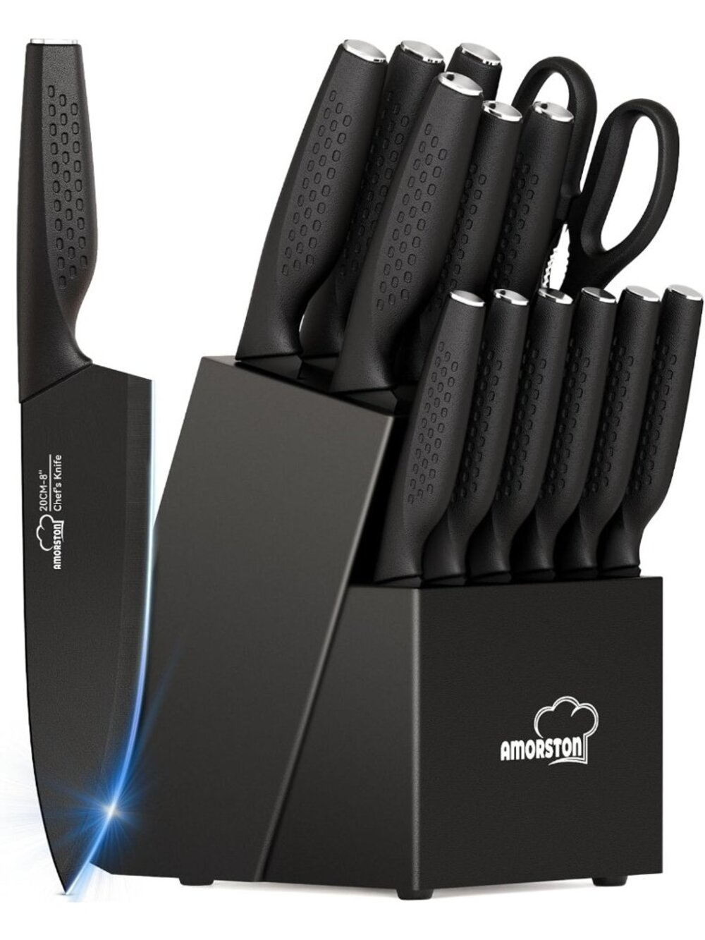 15-Piece Kitchen Knife Set with Block & Sharpener, Dishwasher Safe, German